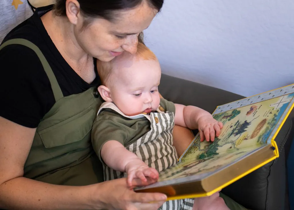 mother and son reading photo
