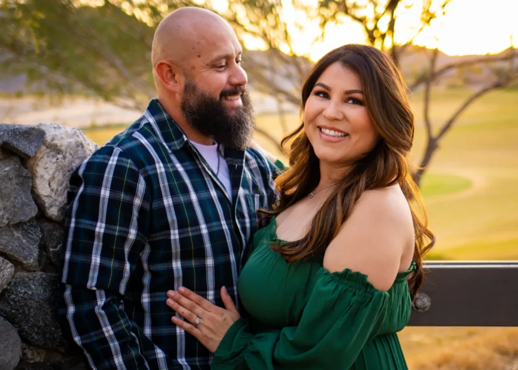 Couples Mini Session featuring a married couple connecting during golden hour light