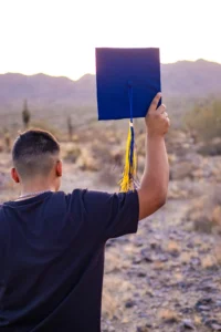 How to prepare for senior photos with a cap and gown shoot in the Phoenix desert at sunset